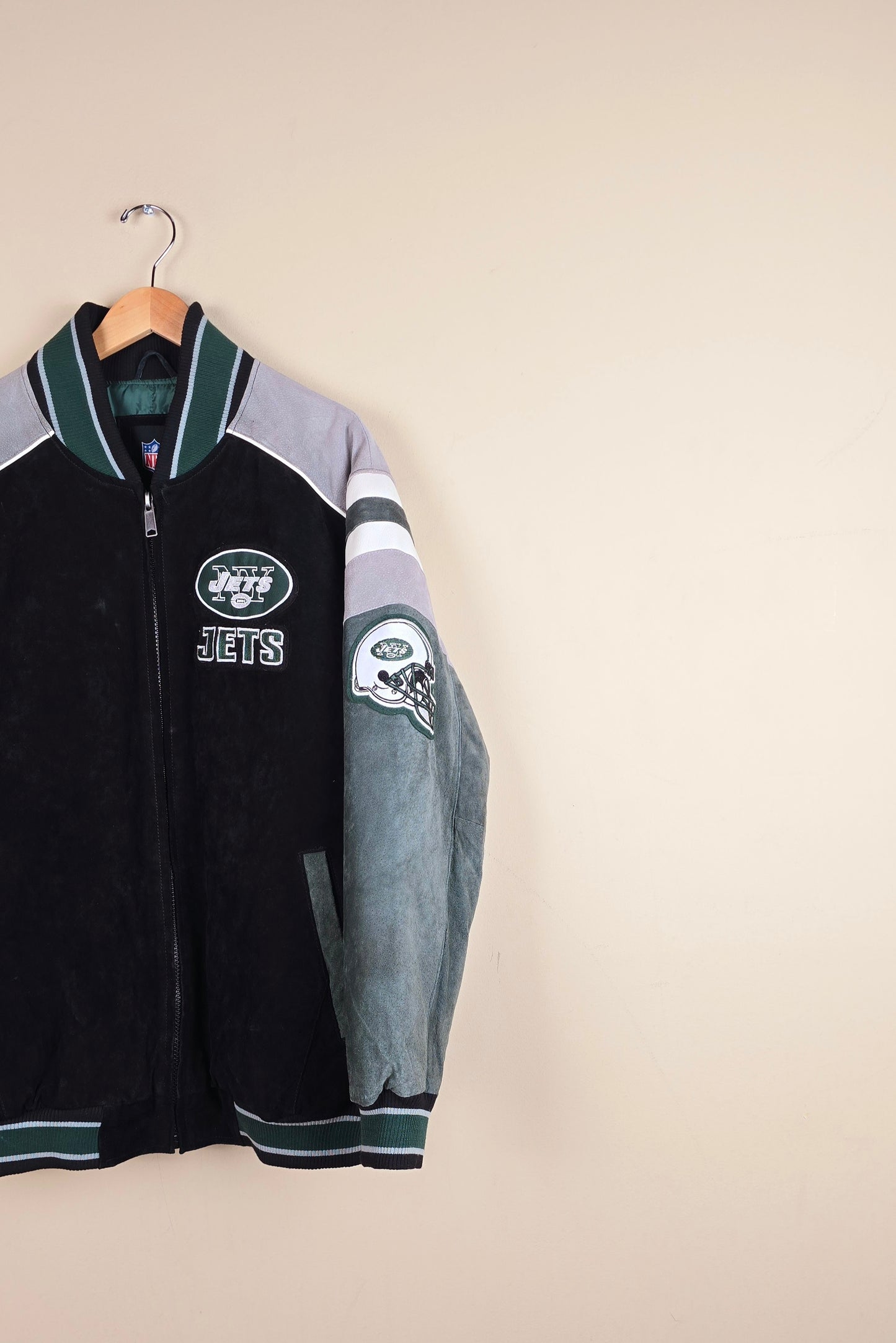 Vintage NY Jets NFL Suede Leather Jacket (Size 2Xl) | IF05