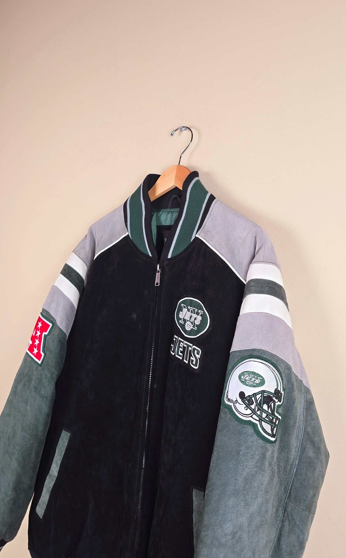 Vintage NY Jets NFL Suede Leather Jacket (Size 2Xl) | IF05