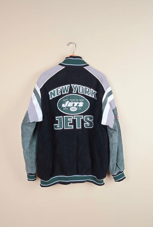 Vintage NY Jets NFL Suede Leather Jacket (Size 2Xl) | IF05