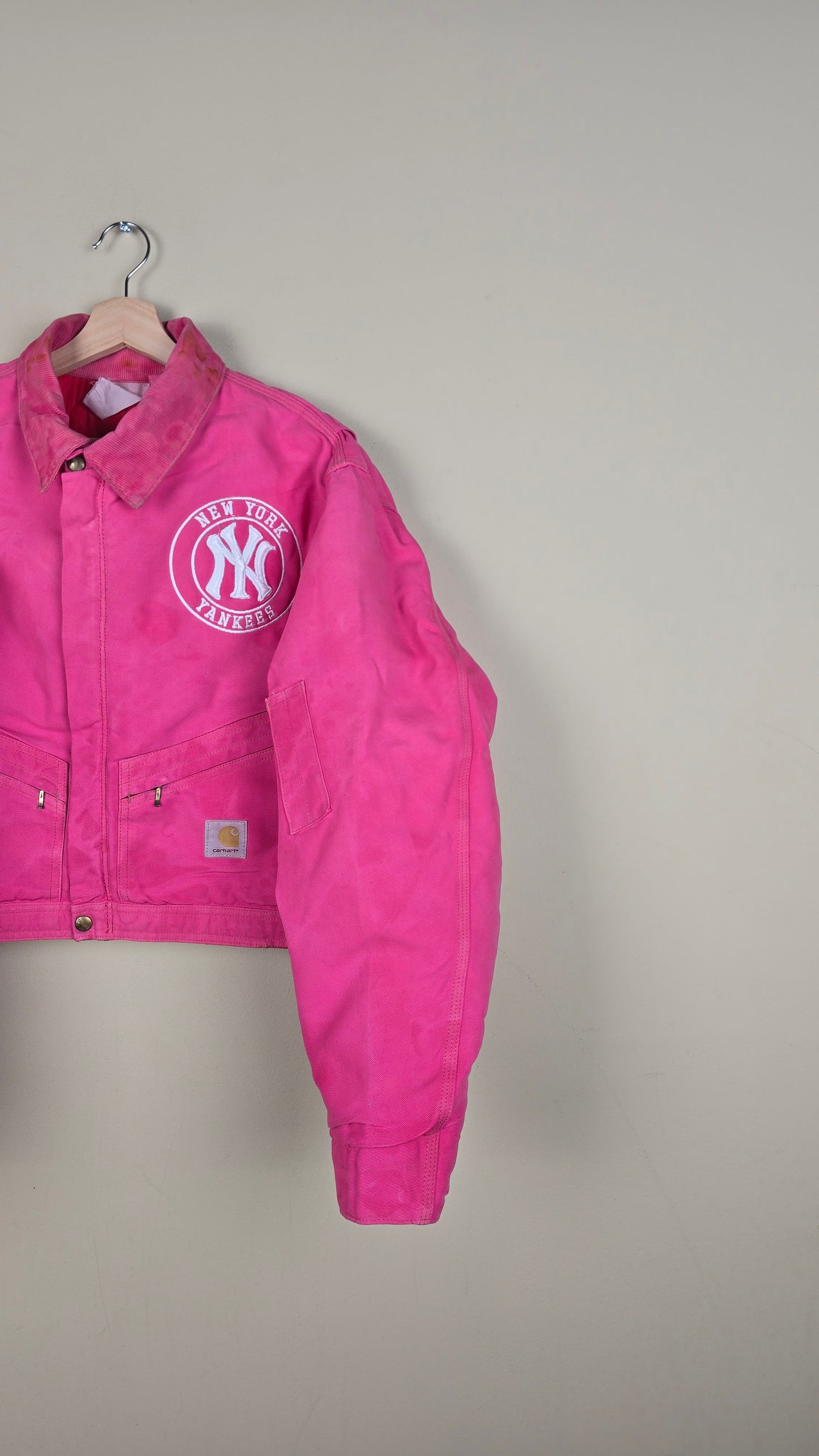 Vintage Carhartt X NY Yankees Cropped Jacket | Pink | Size L | 009