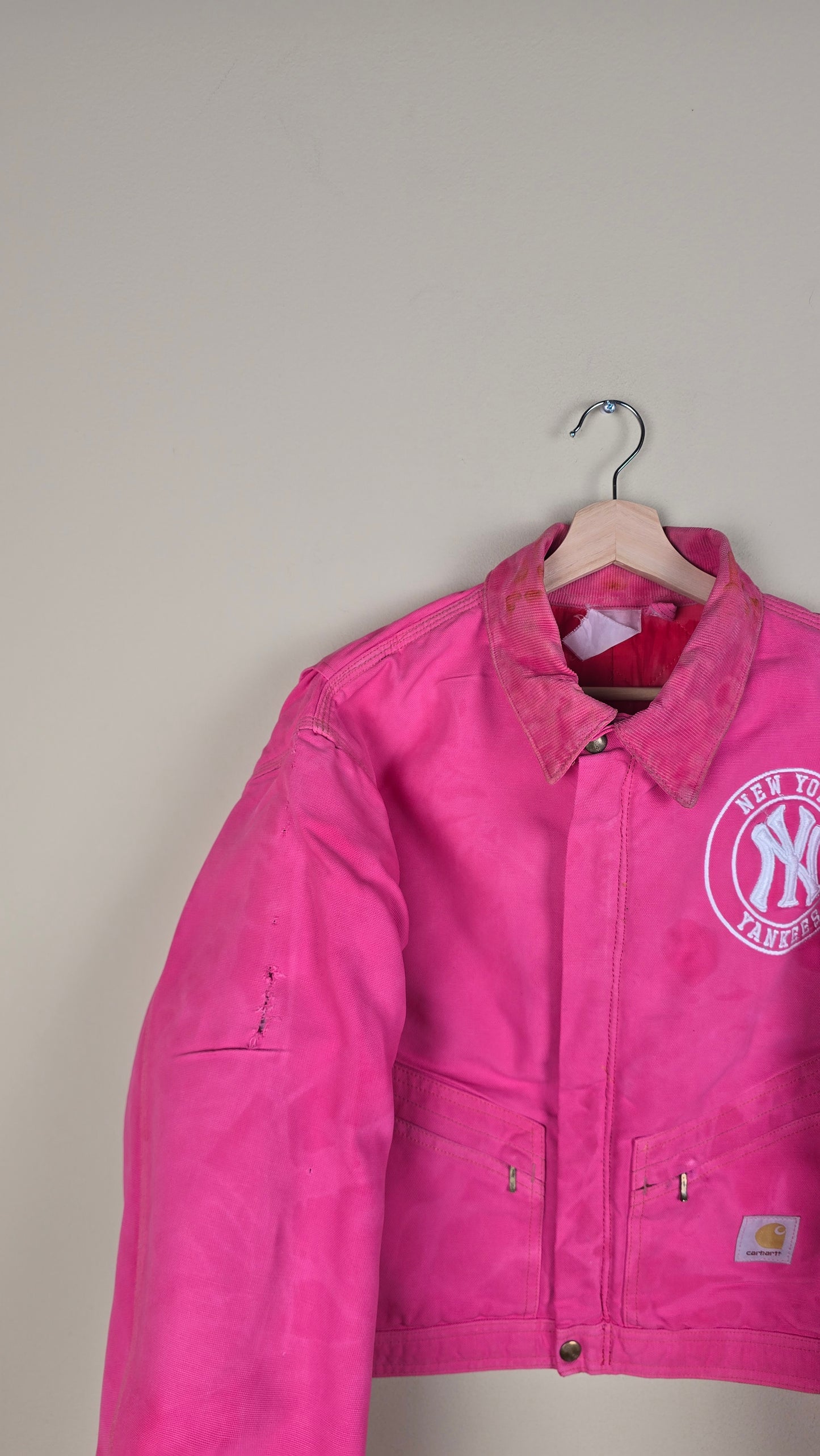 Vintage Carhartt X NY Yankees Cropped Jacket | Pink | Size L | 009