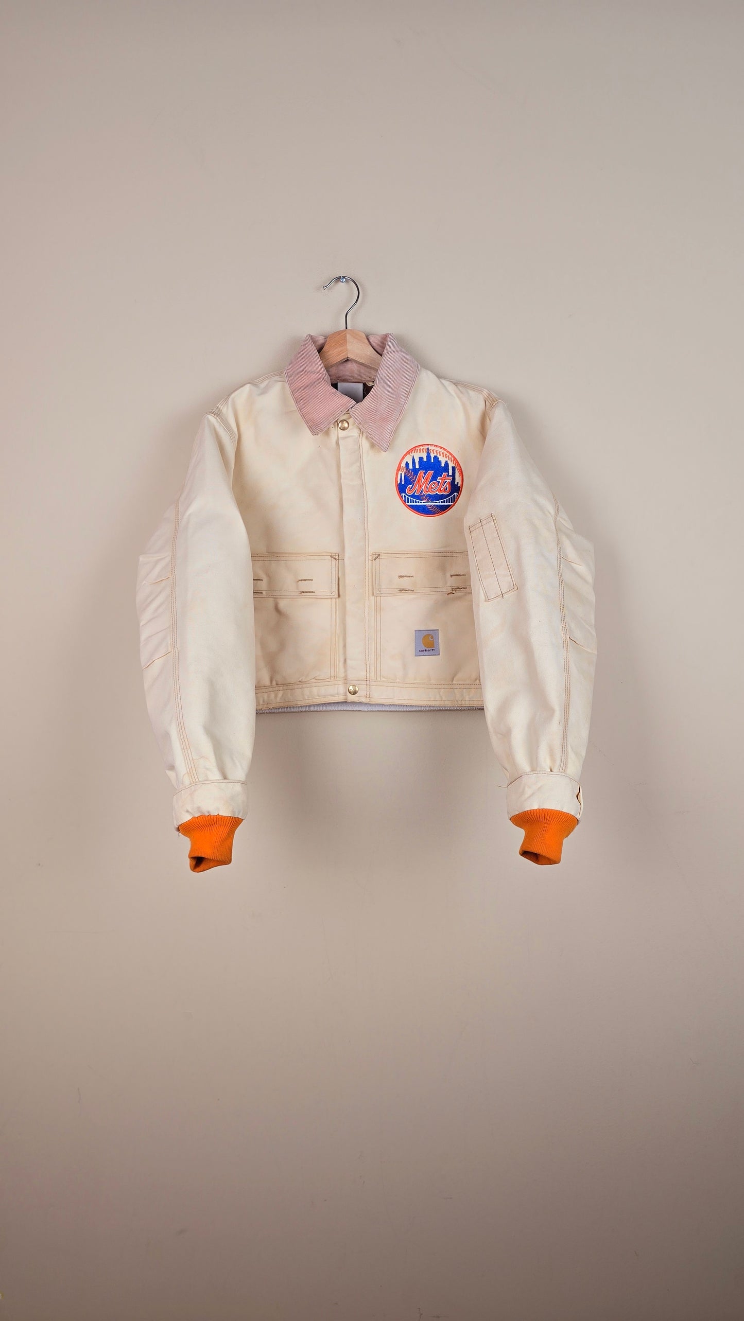 Vintage Carhartt X NY Mets Cropped Jacket | Beige | Size M | 019