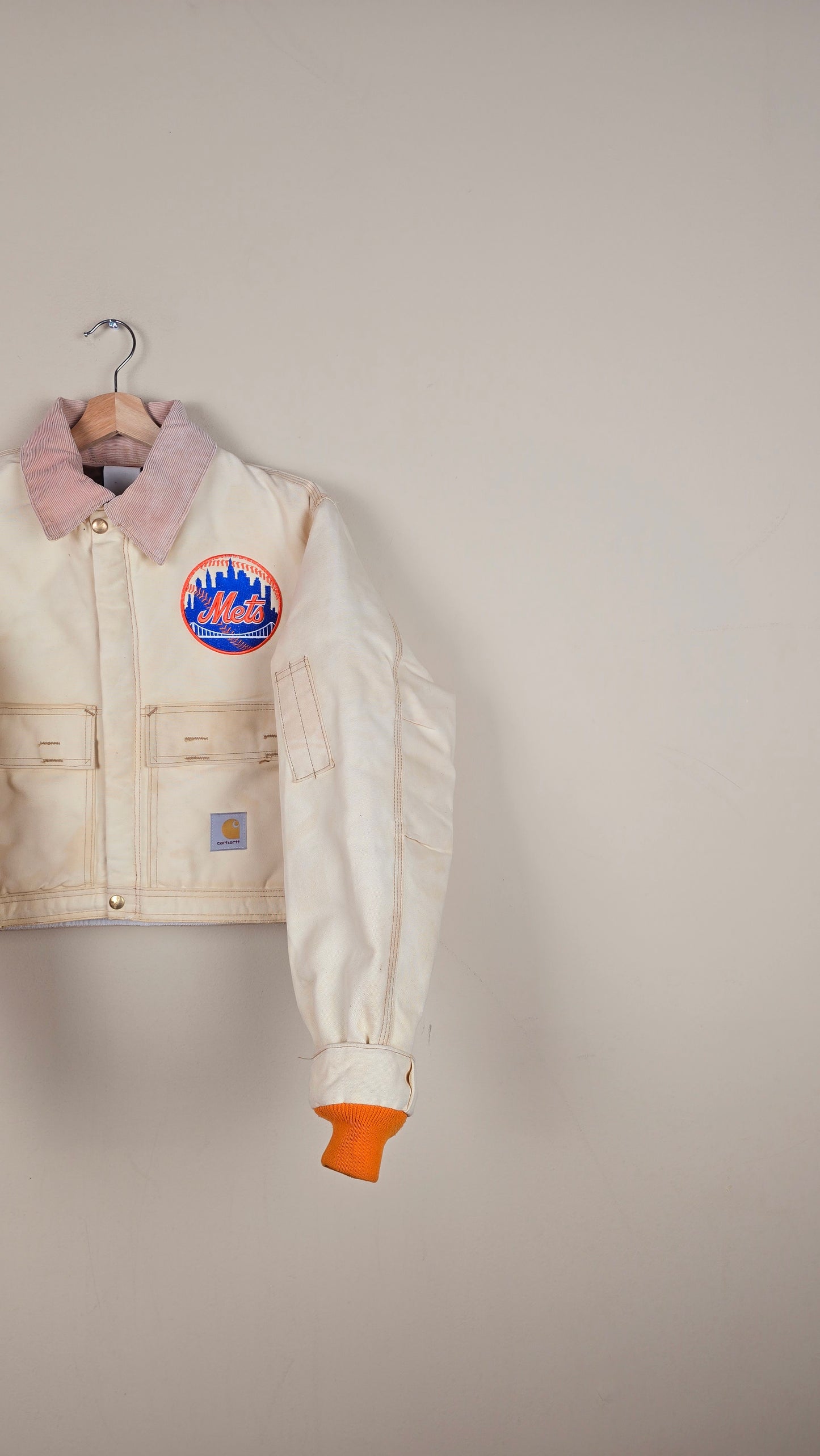 Vintage Carhartt X NY Mets Cropped Jacket | Beige | Size M | 019