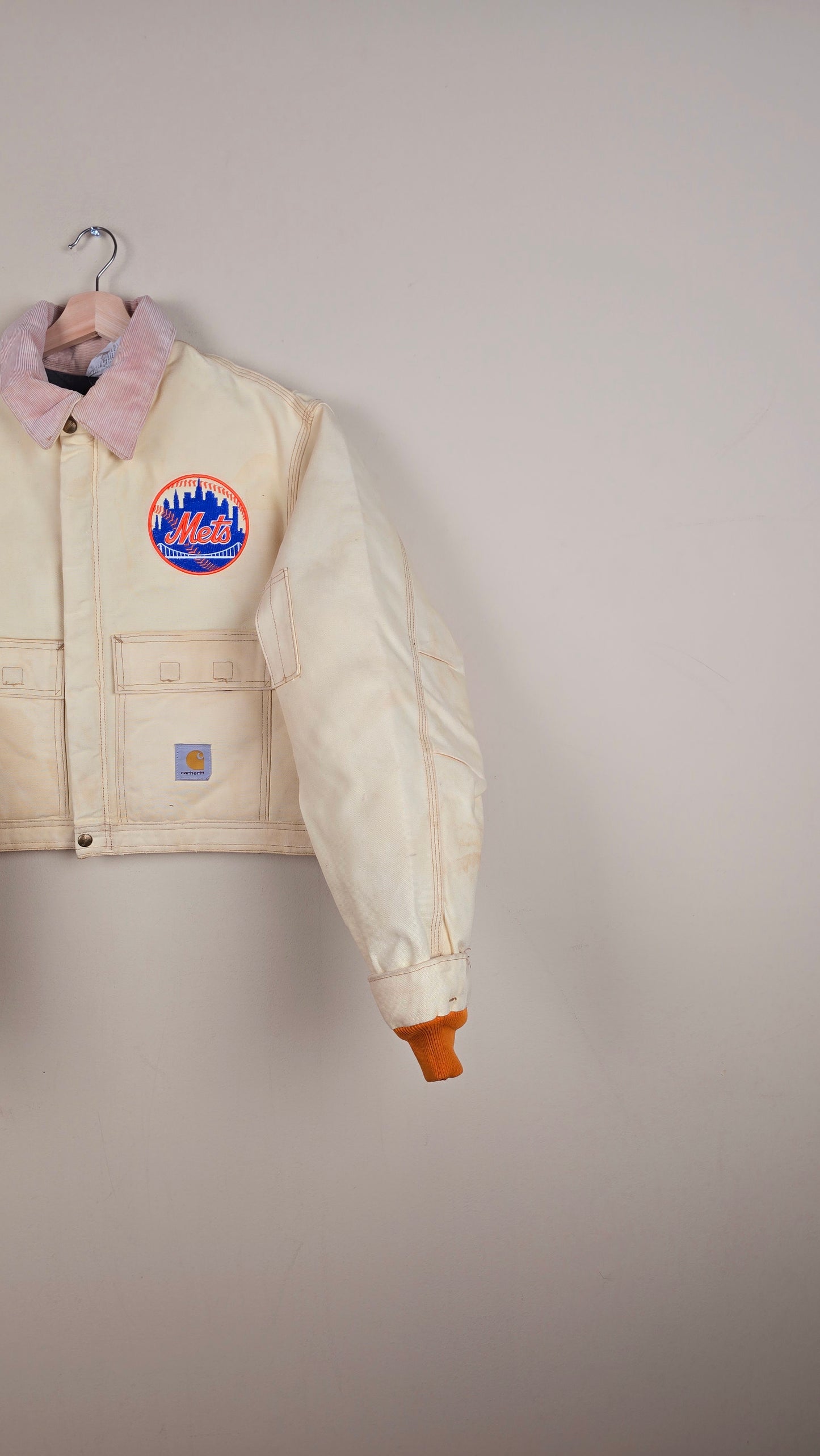 Vintage Carhartt X NY METS Cropped Jacket | Beige | Size L | 040