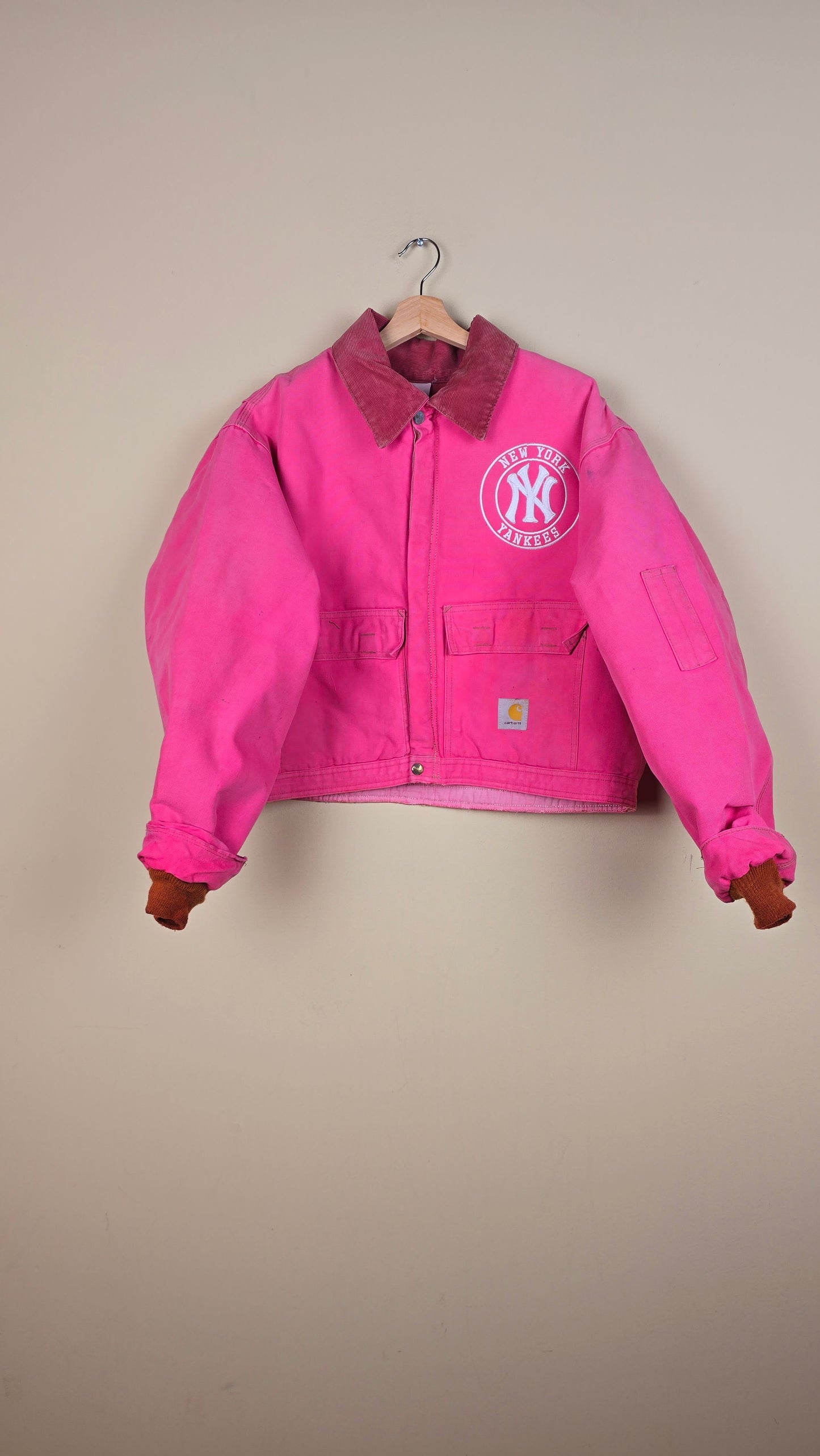 Vintage Carhartt X NY Yankees Cropped Jacket | Pink | Size XL | 056
