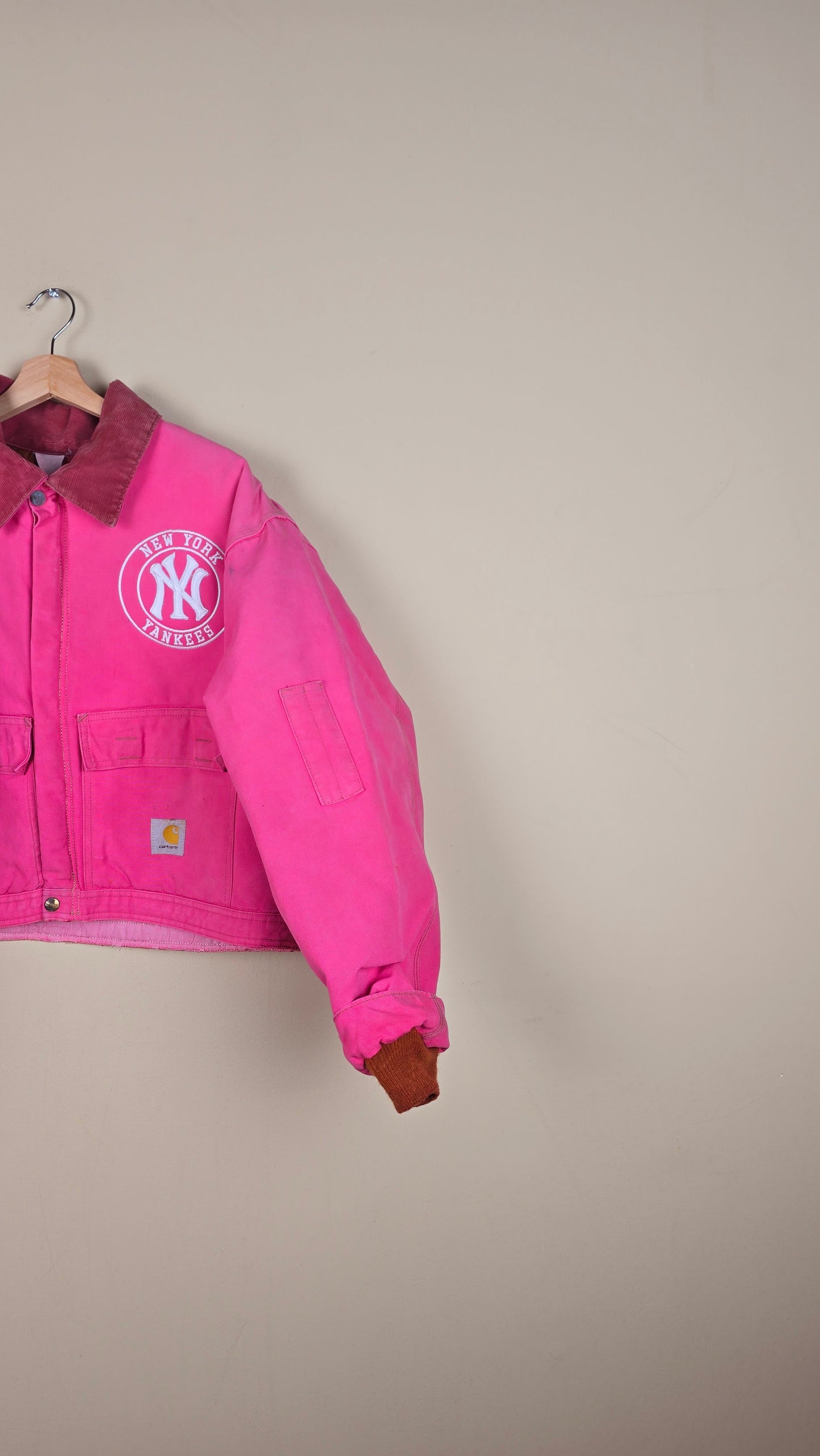 Vintage Carhartt X NY Yankees Cropped Jacket | Pink | Size XL | 056