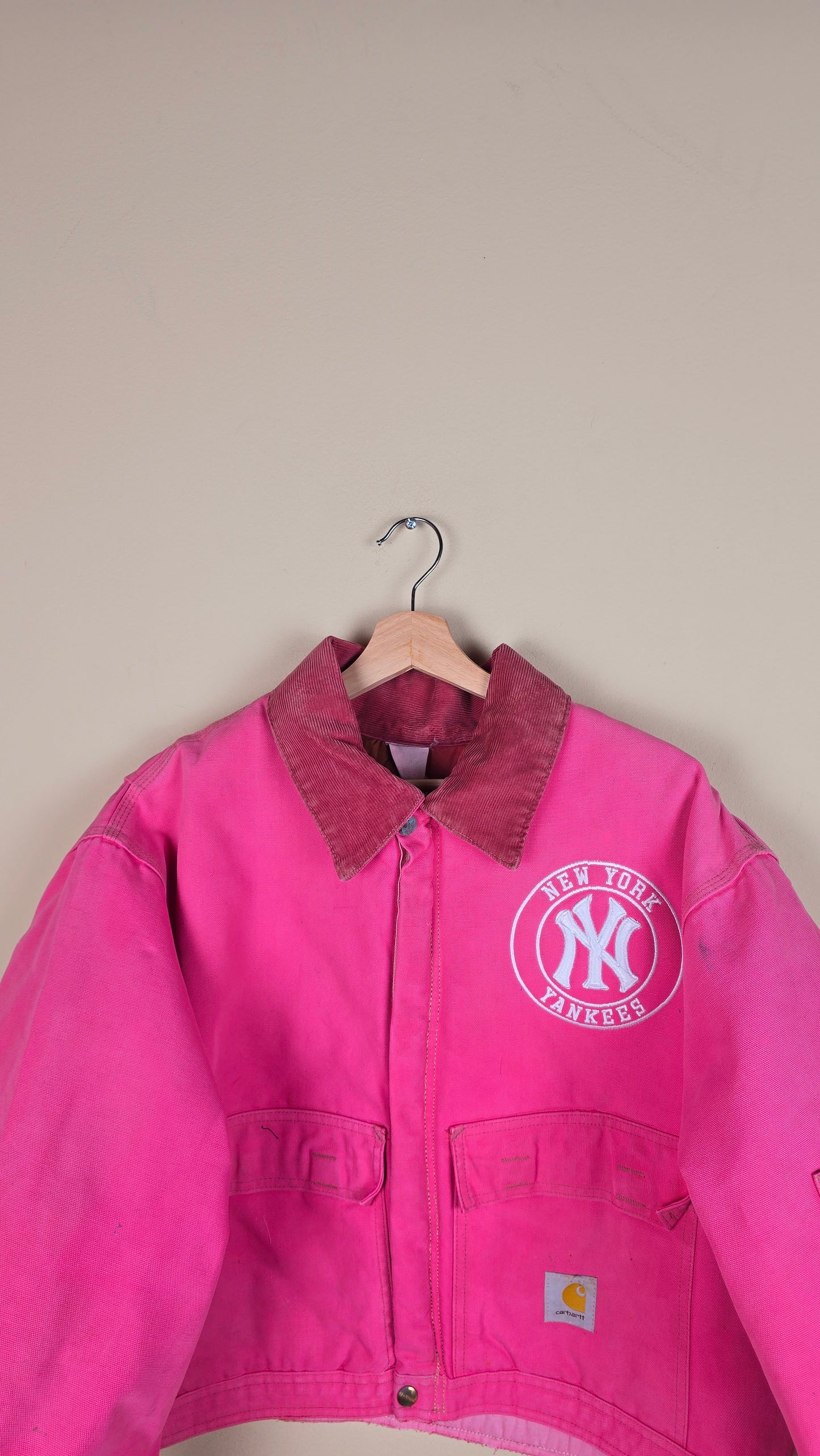 Vintage Carhartt X NY Yankees Cropped Jacket | Pink | Size XL | 056