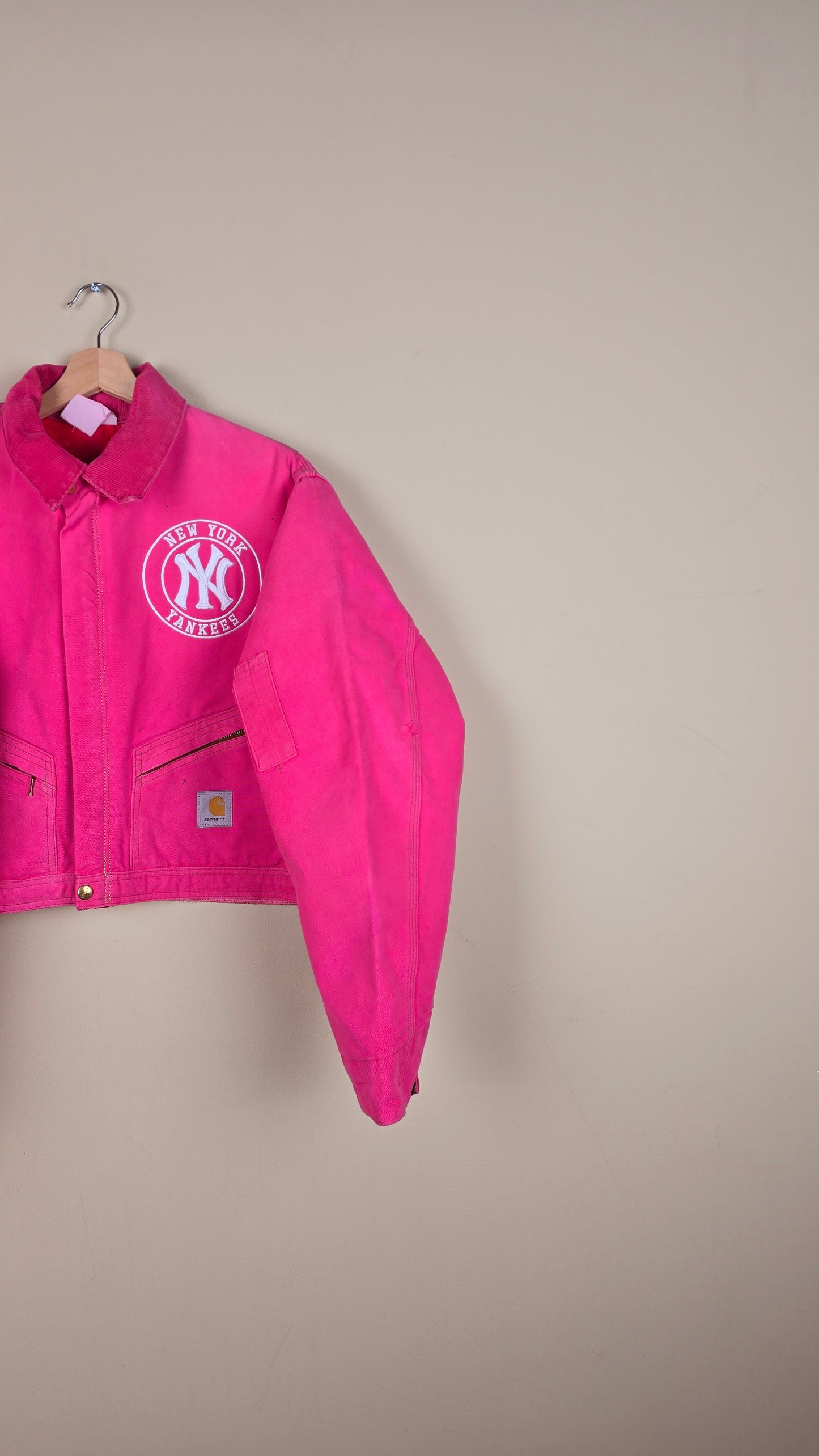 Vintage Carhartt X NY Yankees Cropped Jacket | Pink | Size XL | 057