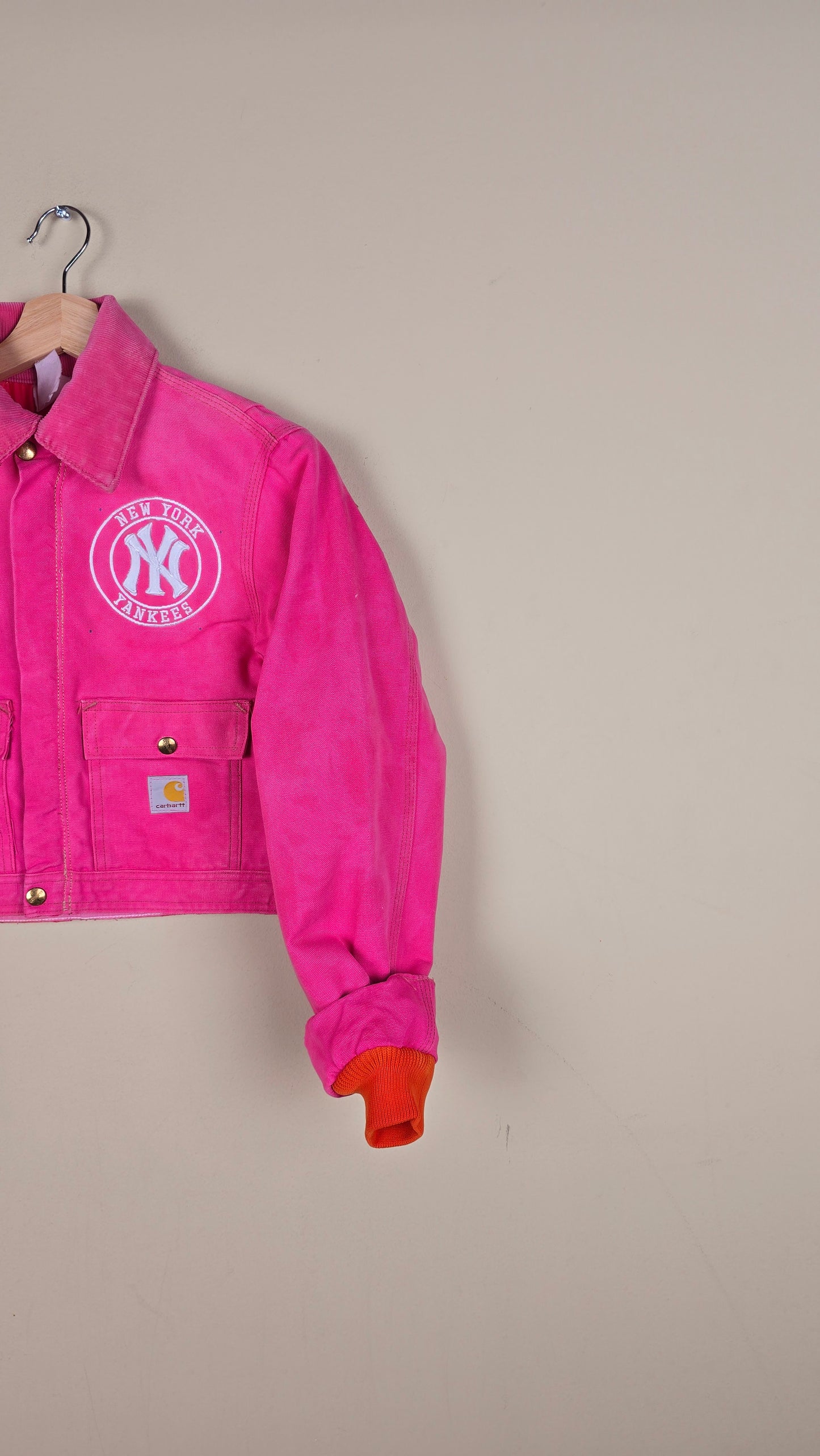 Vintage Carhartt X NY Yankees Cropped Jacket | Pink | Size XXS | 058