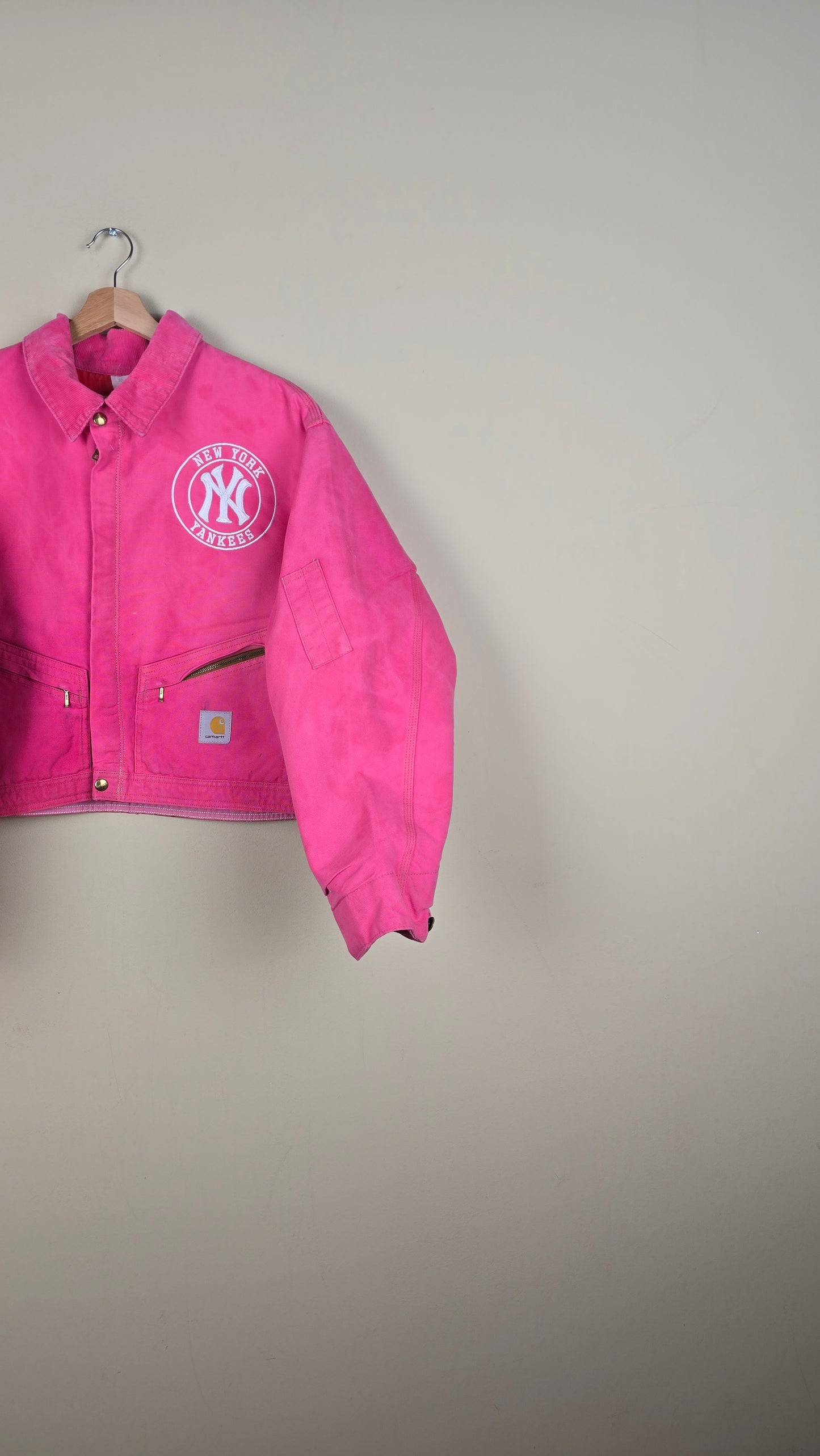 Vintage Carhartt X NY Yankees Cropped Jacket | Pink | Size XL | 059