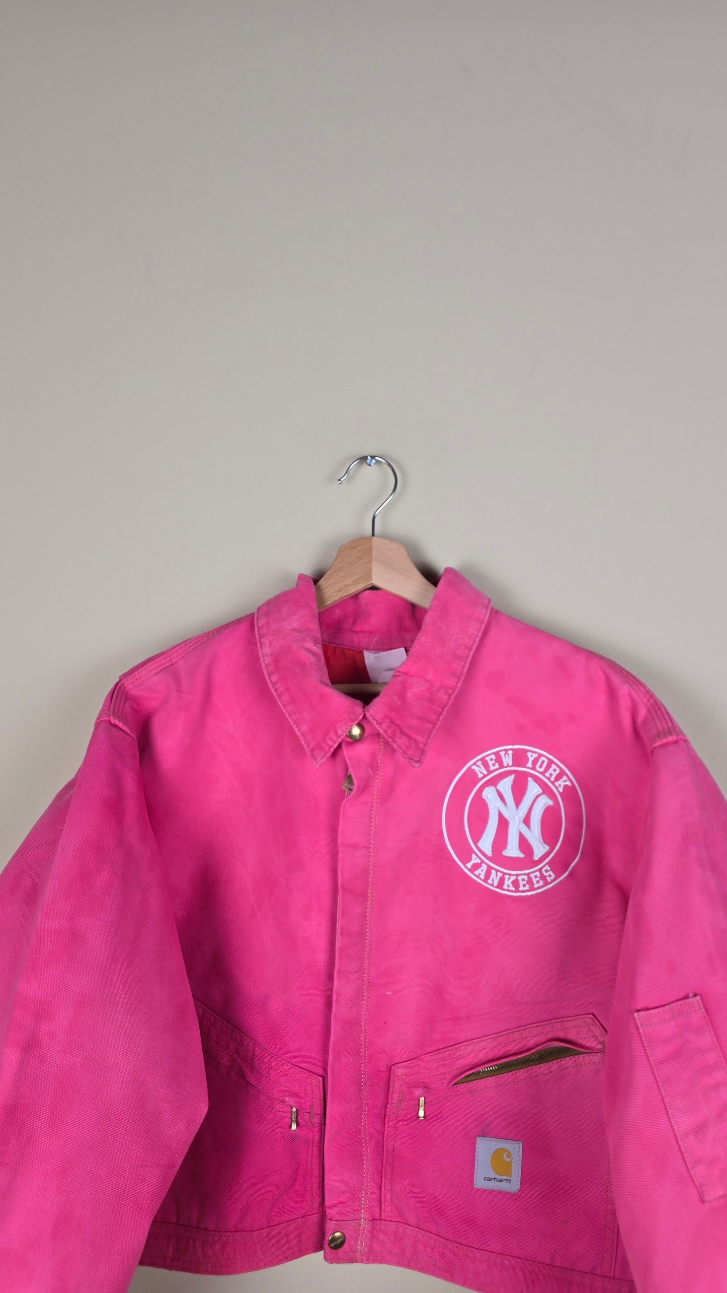 Vintage Carhartt X NY Yankees Cropped Jacket | Pink | Size XL | 059