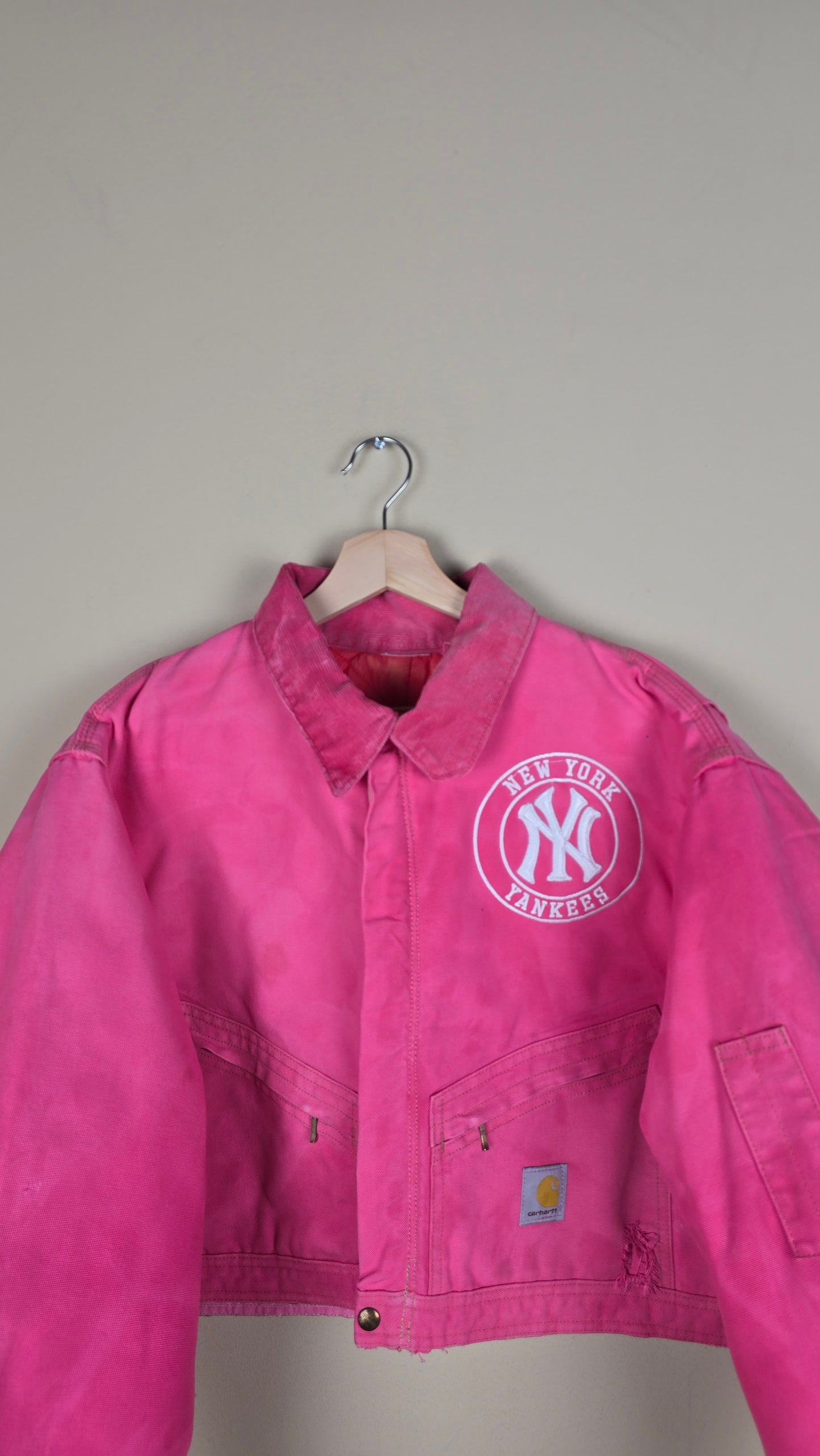 Vintage Carhartt X NY Yankees Cropped Jacket | Pink | Size XL | 060