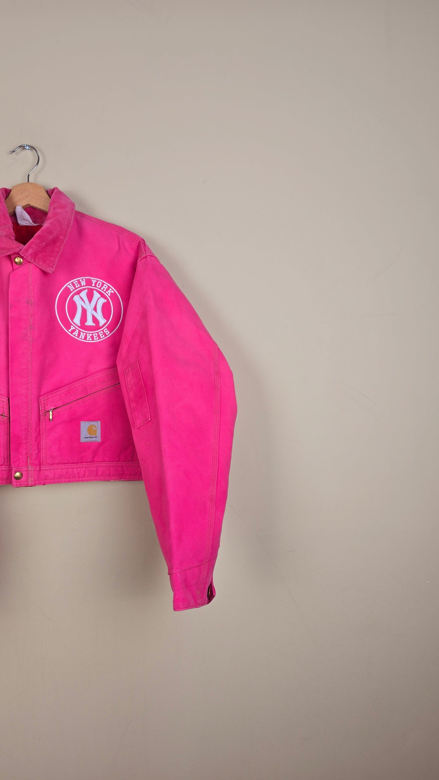 Vintage Carhartt X NY Yankees Cropped Jacket | Pink | Size L | 079