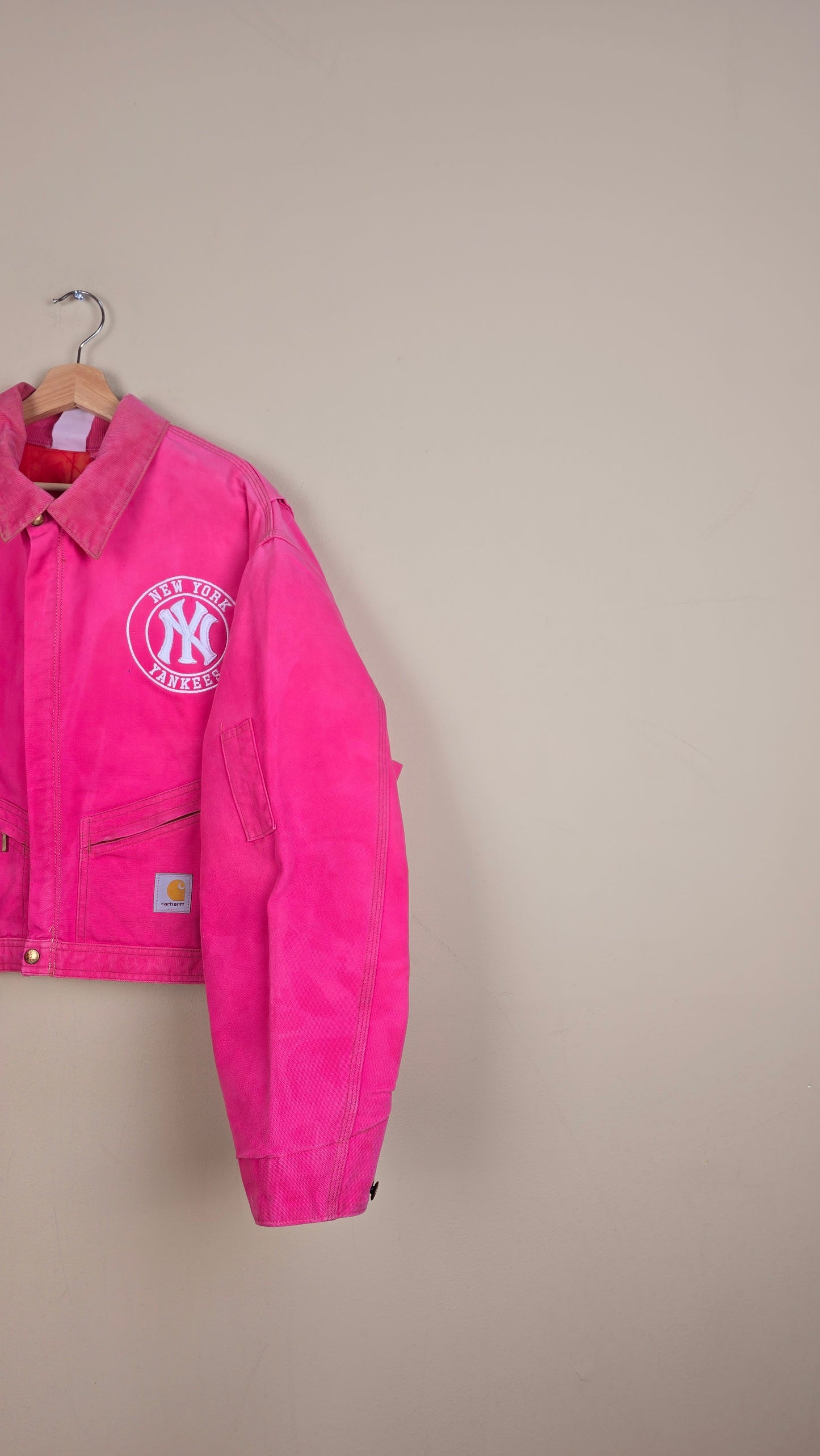 Vintage Carhartt X NY Yankees Cropped Jacket | Pink | Size 2XL | 082