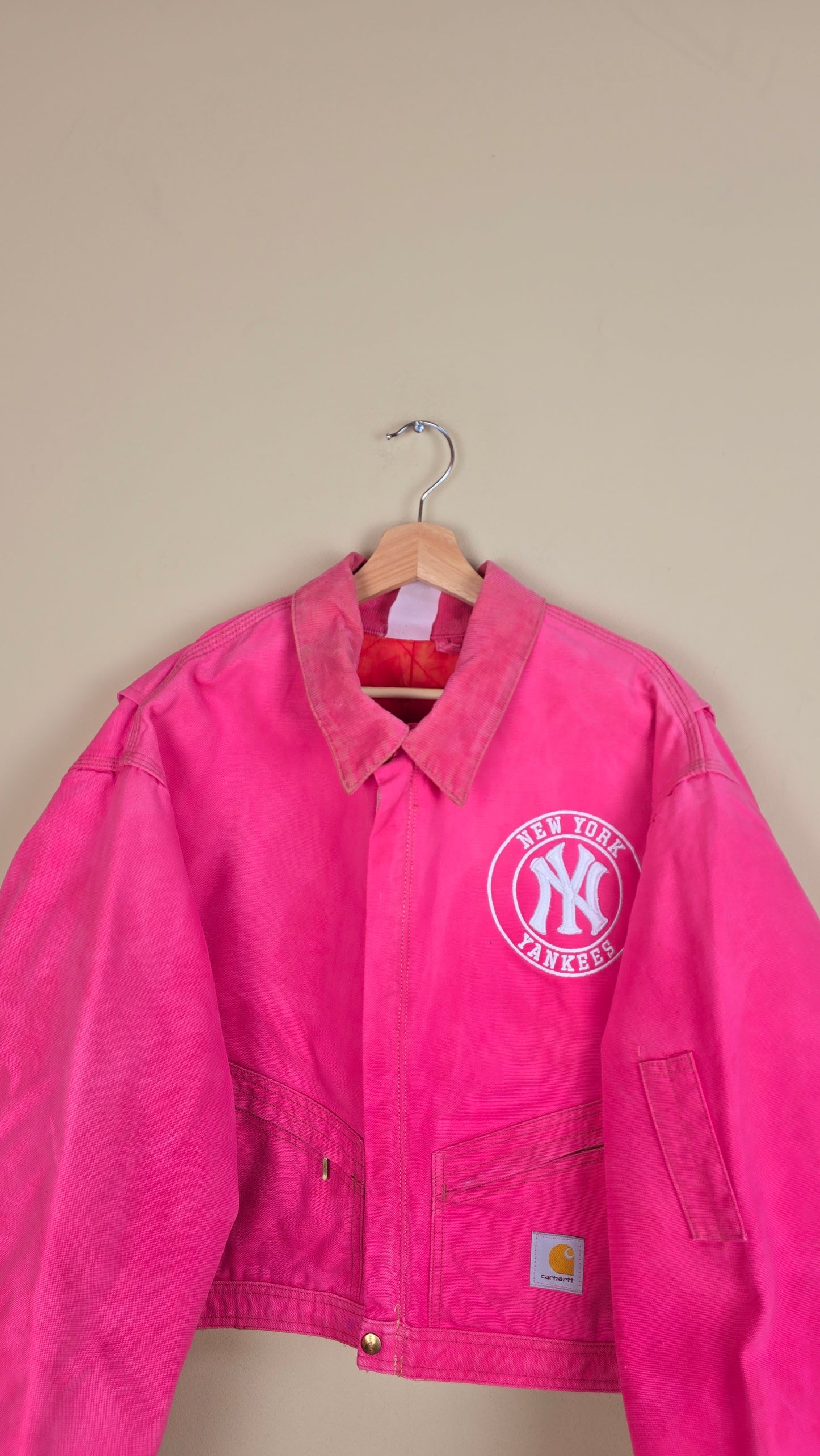 Vintage Carhartt X NY Yankees Cropped Jacket | Pink | Size 2XL | 082