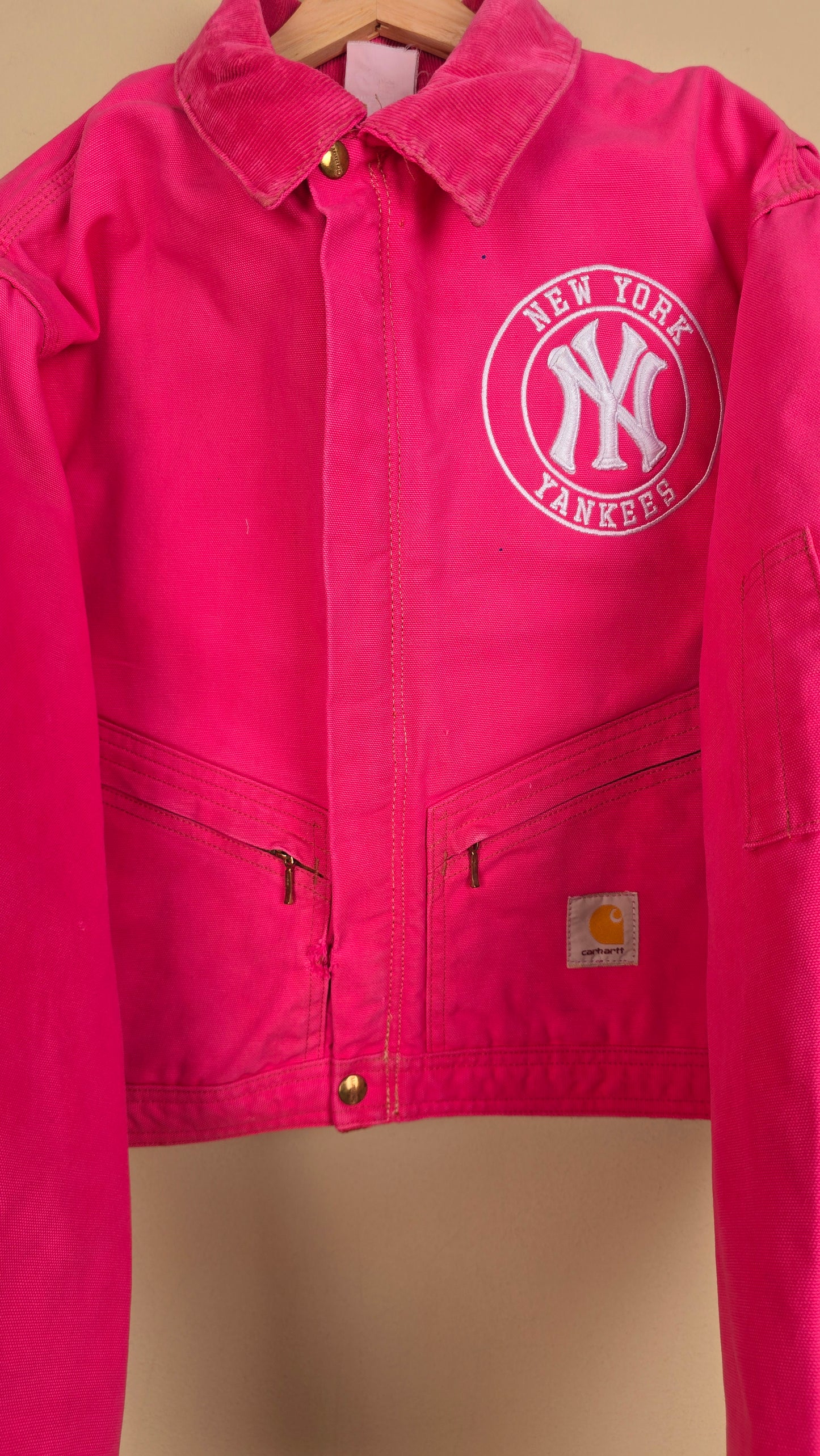 Vintage Carhartt X NY Yankees Cropped Jacket | Pink | Size XL | 084