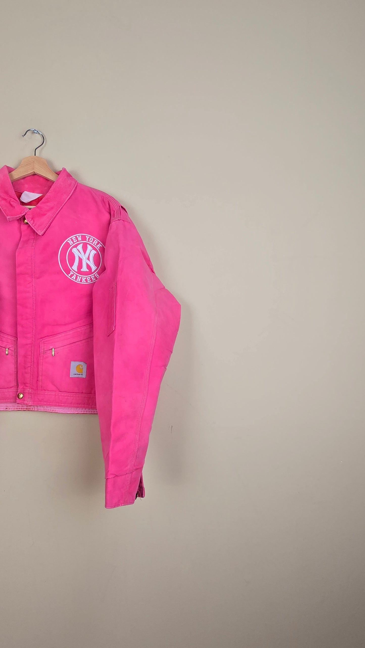 Vintage Carhartt X NY Yankees Cropped Jacket | Pink | Size XL | 103