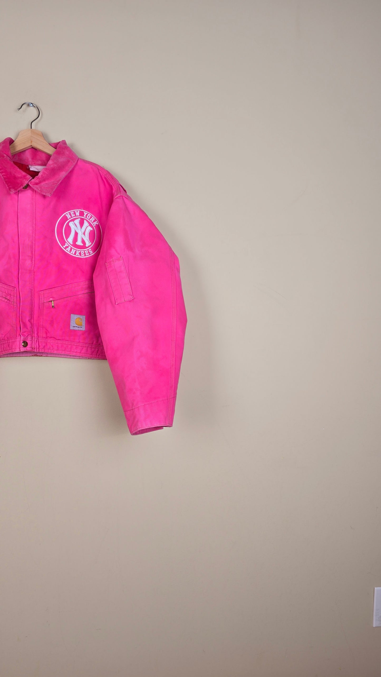 Vintage Carhartt X NY Yankees Cropped Jacket | Pink | Size XL | 136