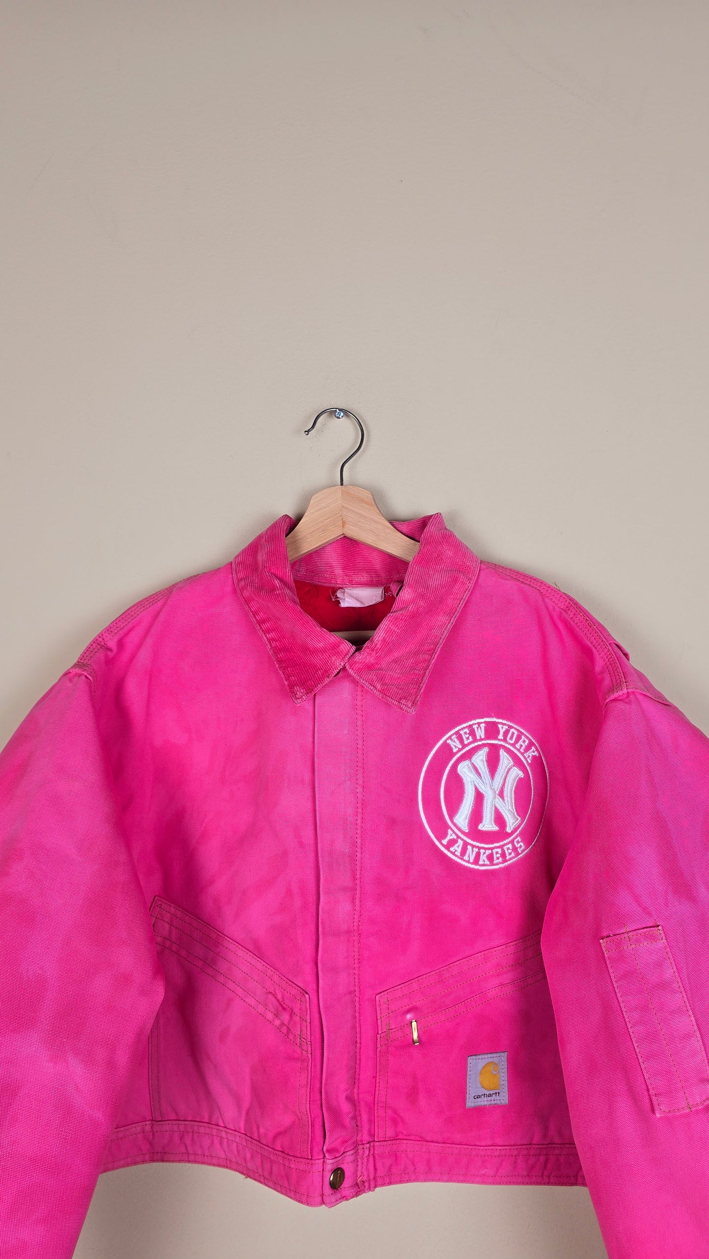 Vintage Carhartt X NY Yankees Cropped Jacket | Pink | Size XL | 136