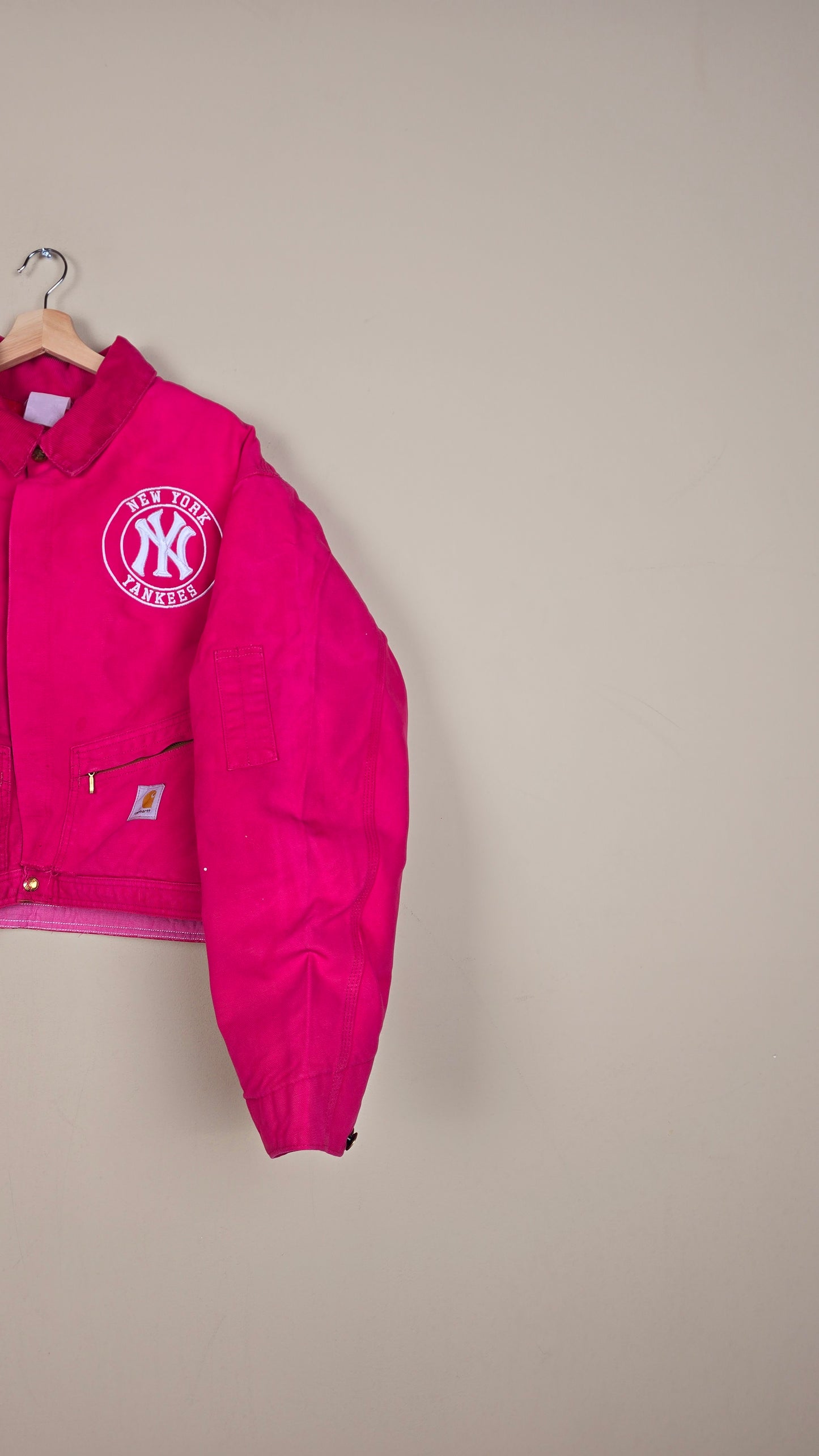 Vintage Carhartt X NY Yankees Cropped Jacket | Pink | Size XL | 138
