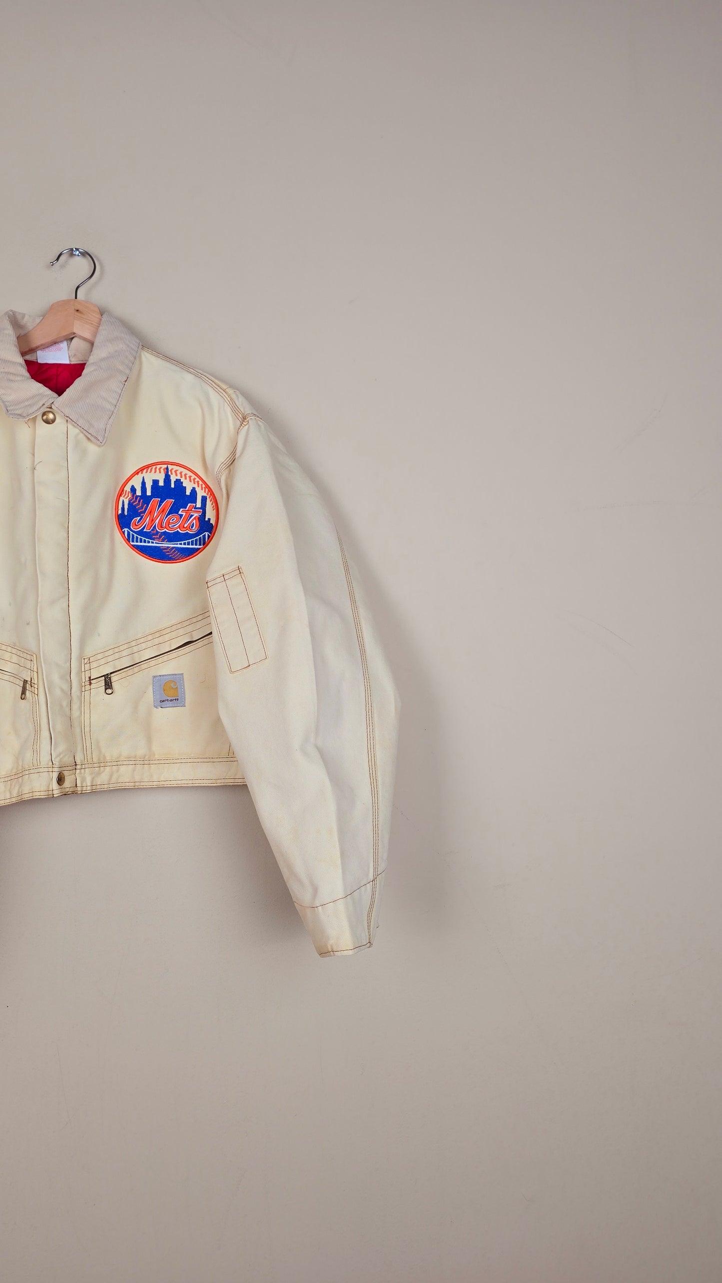 Vintage Carhartt X NY METS Cropped Jacket | Beige | Size L | 147