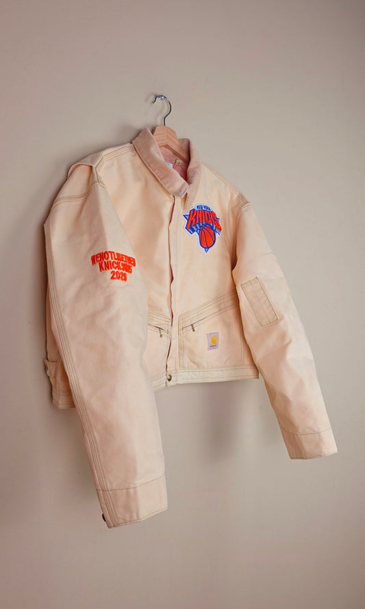Vintage Carhartt X New York Knicks Cropped Jacket | Beige | Size M